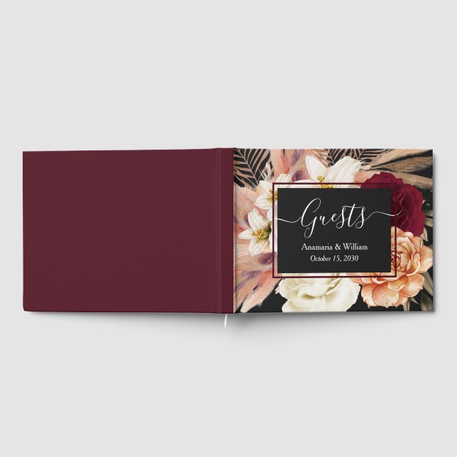 Libro De Visitas Boda Burgundy Floral Elegante (Lleno)