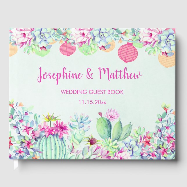 Libro De Visitas Boda Cactus Lantern Fiesta Succulent (Anverso)