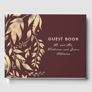 Libro De Visitas Boda Caída de las hojas de borgoña y oro