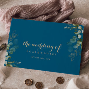 Libro De Visitas Boda Caligrafía Dorada Eucalipto Verde Salvia