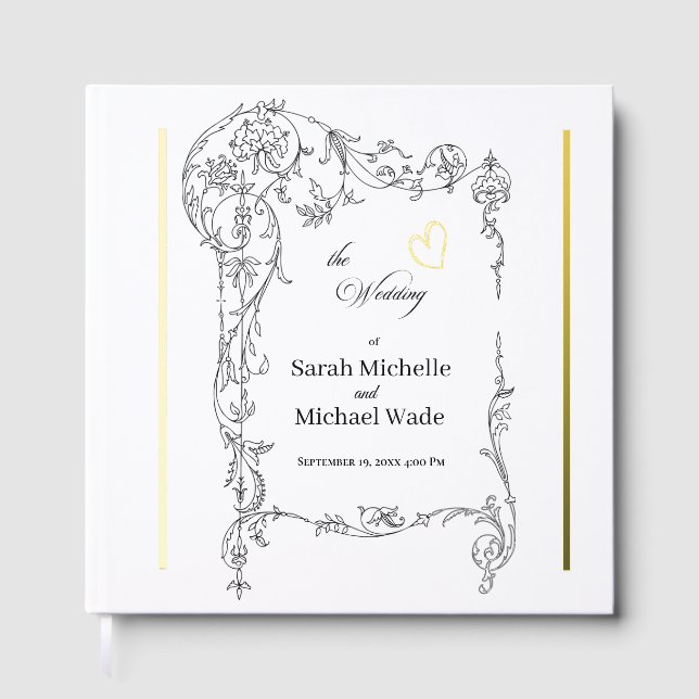 Libro De Visitas Boda Caligrafía Marco Floral (Anverso)