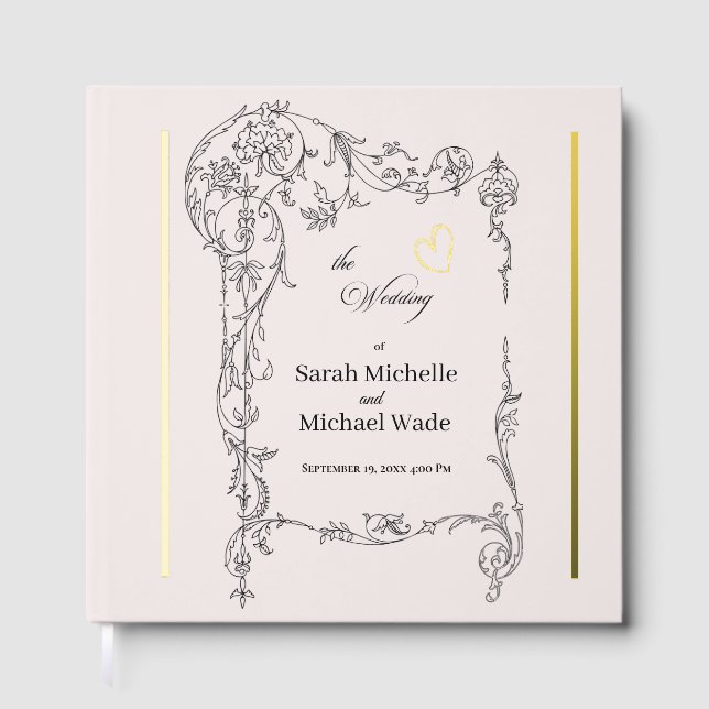 Libro De Visitas Boda Caligrafía Marco Floral (Anverso)