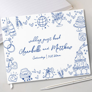 Libro De Visitas Boda Caprichosa Azul Dibujada a Mano