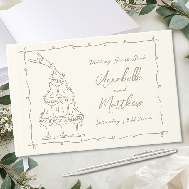 Libro De Visitas Boda caprichosa retro dibujada a mano (Whimsical Retro Hand Drawn Wedding Guest Book)