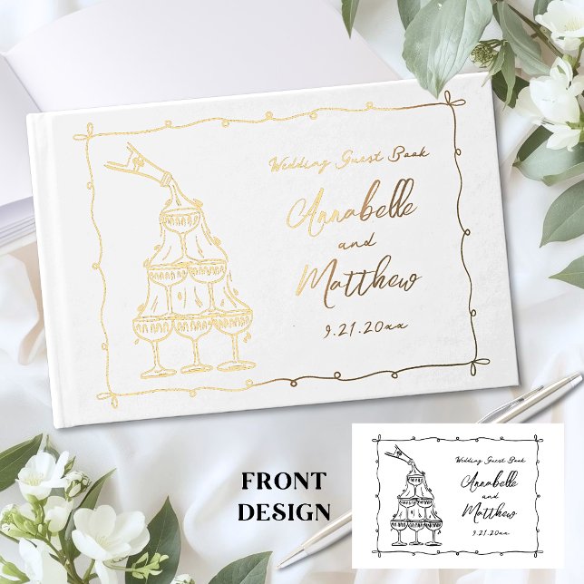 Libro De Visitas Boda Caprichosa Retro Dibujada a Mano (Whimsical Retro Hand Drawn Wedding Foil Guest Book )