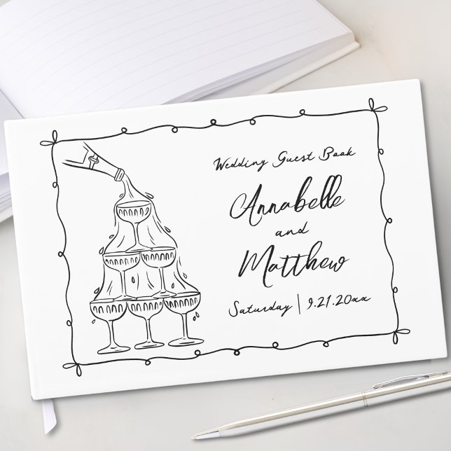 Libro De Visitas Boda Caprichosa Retro Dibujada a Mano (Whimsical Retro Hand Drawn Wedding Guest Book)