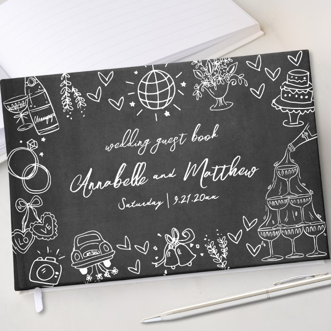 Libro De Visitas Boda caprichoso de la mano (Hand Drawn Chalk Whimsical Wedding Guest Book)