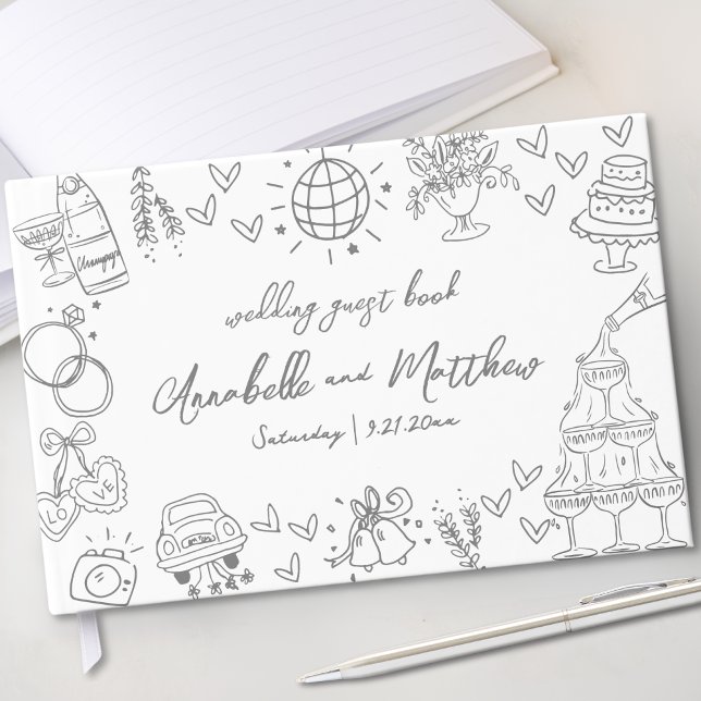 Libro De Visitas Boda caprichoso de mano (Hand Drawn Whimsical Wedding Guest Book)