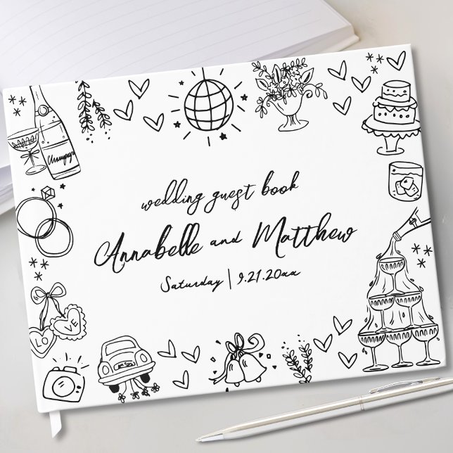 Libro De Visitas Boda caprichoso y caprichoso (Hand Drawn Quirky Whimsical Wedding Guest Book )