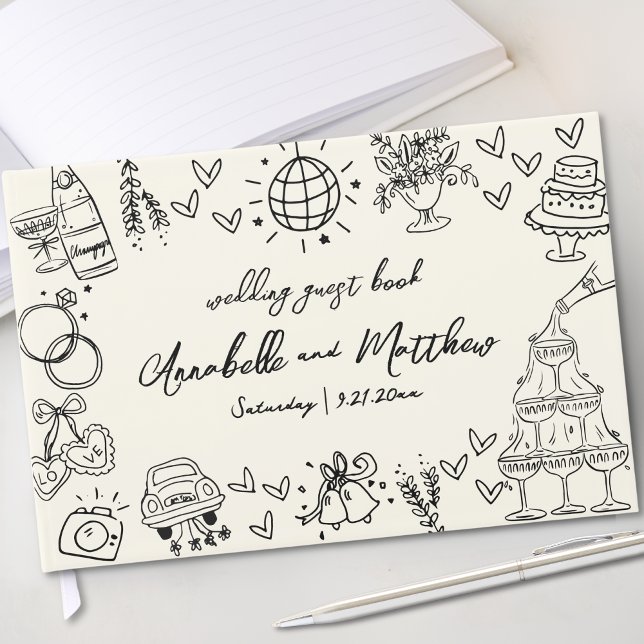 Libro De Visitas Boda caprichoso y caprichoso (Hand Drawn Vintage Whimsical Wedding Guest Book)