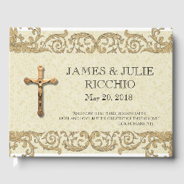 Libro De Visitas Boda Católico Tradicional Lace Crucifijo Oro