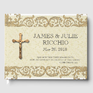 Libro De Visitas Boda Católico Tradicional Lace Crucifijo Oro