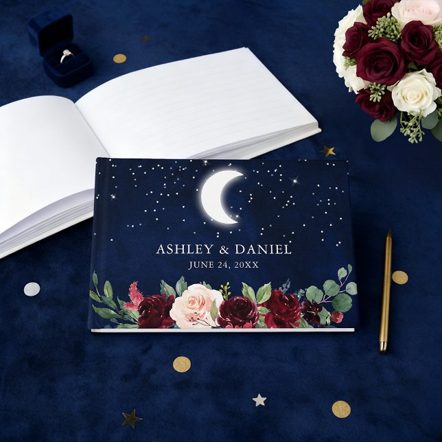 Libro De Visitas Boda celeste Moon Stars Boda floral (Customize to change text size or text style.)