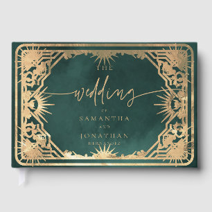 Libro De Visitas Boda Celestial de Emerald Green y Faux Gold Tarot