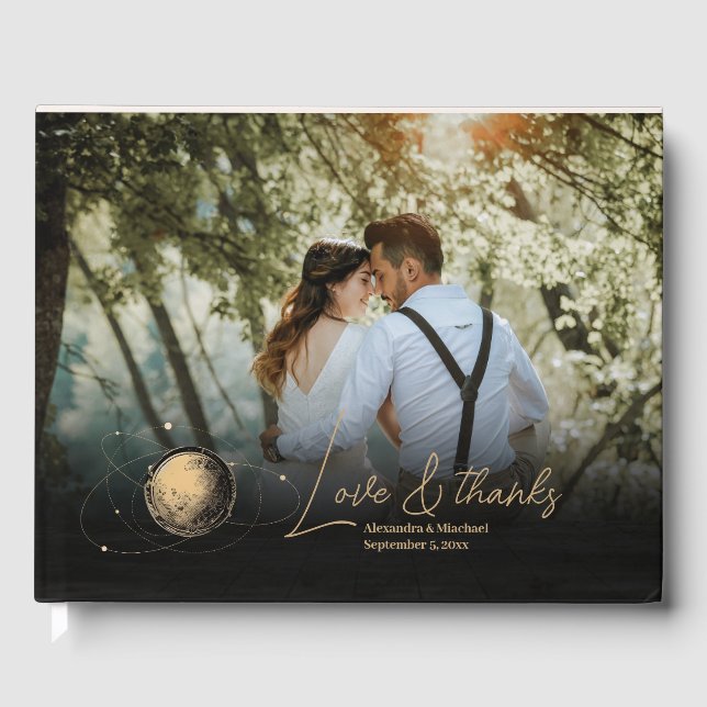 Libro De Visitas Boda Celestial Galaxia de Oro Negro Místico (Anverso)