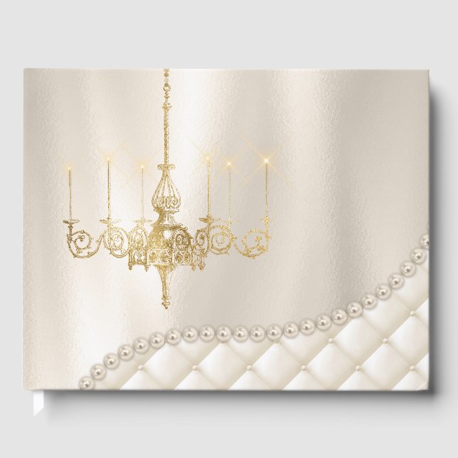 Libro De Visitas Boda Chandelier Lighting Ivory Pearl Guest Book (Anverso)