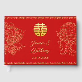 Libro De Visitas Boda china tradicional dragón fénix rojo