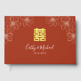 Libro De Visitas Boda chino floral rojo Boho