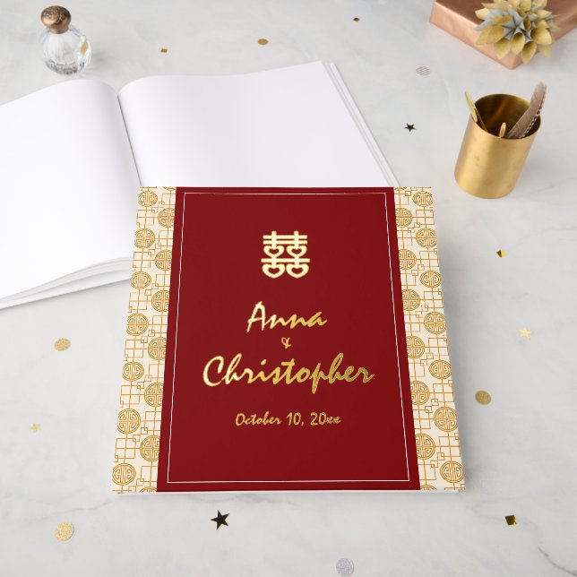 Libro De Visitas Boda chino tradicional auspicioso peranakan (Anverso Abierto)