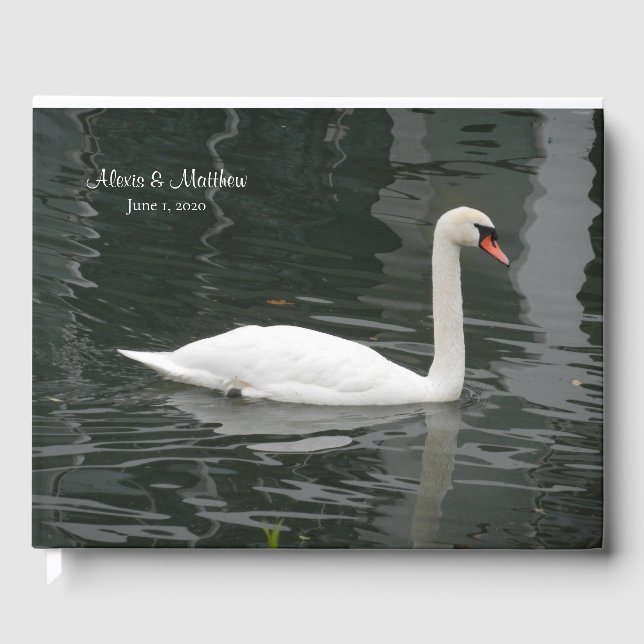 Libro De Visitas Boda cisne blanco con nombre (Anverso)