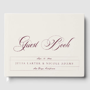 Libro De Visitas Boda Clásica Burgundy Ivory Caligrafía