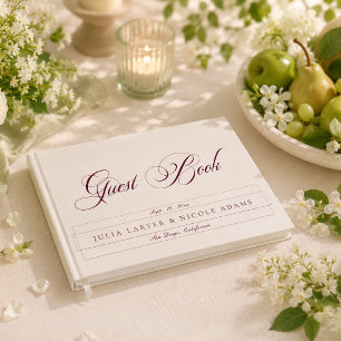 Libro De Visitas Boda Clásica Burgundy Ivory Caligrafía