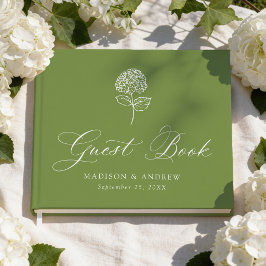 Libro De Visitas Boda Clásica de Hortensias Verde Oliva