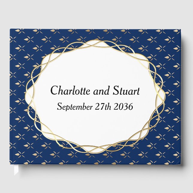 Libro De Visitas Boda clásico azul y oro (Anverso)