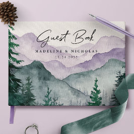 Libro De Visitas Boda con Acuarela del Bosque de la Montaña Brumosa
