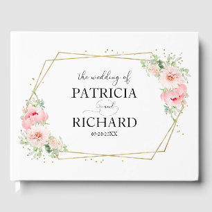 Libro De Visitas Boda con elegancia floral de Rubor geométrica de o
