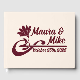 Libro De Visitas Boda con floritura art nouveau granate