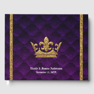 Libro De Visitas Boda con Glamour Elegante de Púrpura Real y Dorado