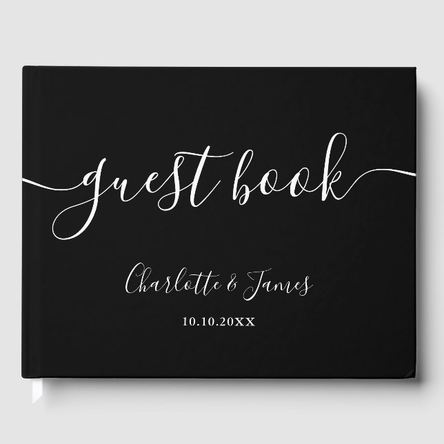 Libro De Visitas Boda con guión de firma en blanco y negro (Anverso)
