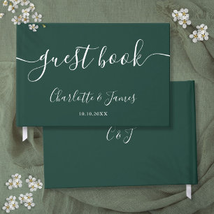Libro De Visitas Boda con guión de firma verde esmeralda