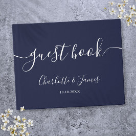 Libro De Visitas Boda con letra de firma azul marino
