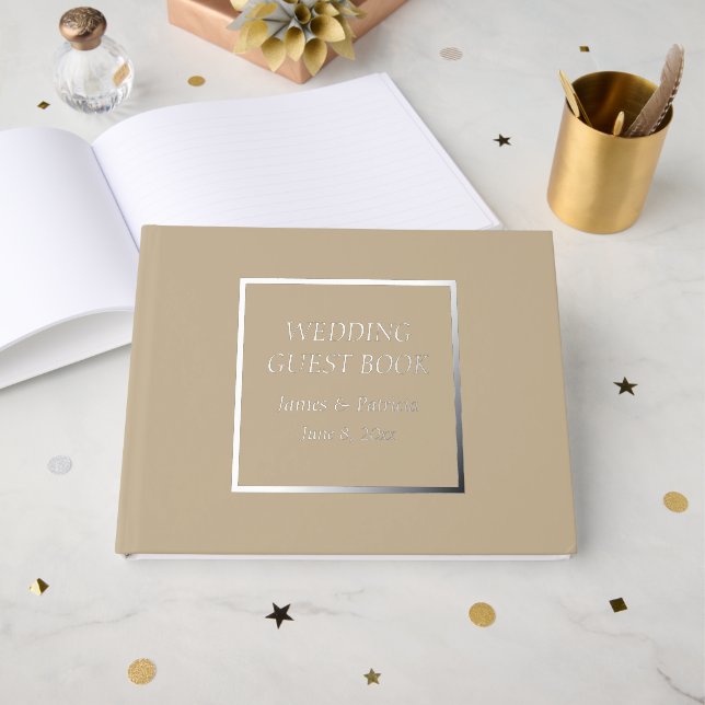 Libro De Visitas Boda con Letra Estilizada en Caqui (Anverso Abierto)