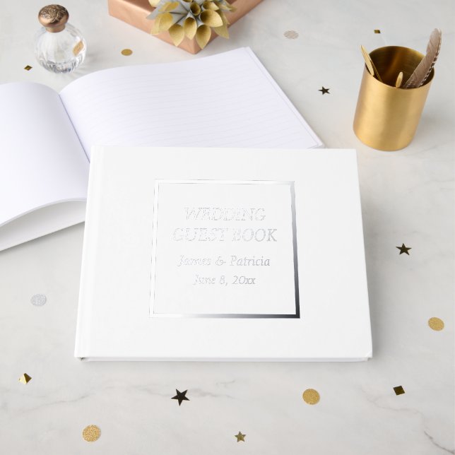 Libro De Visitas Boda con Letra Estilizada Simple Blanca (Anverso Abierto)