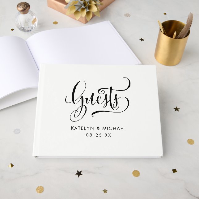Libro De Visitas Boda con letra manuscrita moderna (Anverso Abierto)