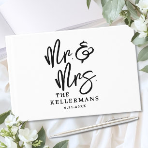 Libro De Visitas Boda con Letra Personalizada en Blanco y Negro