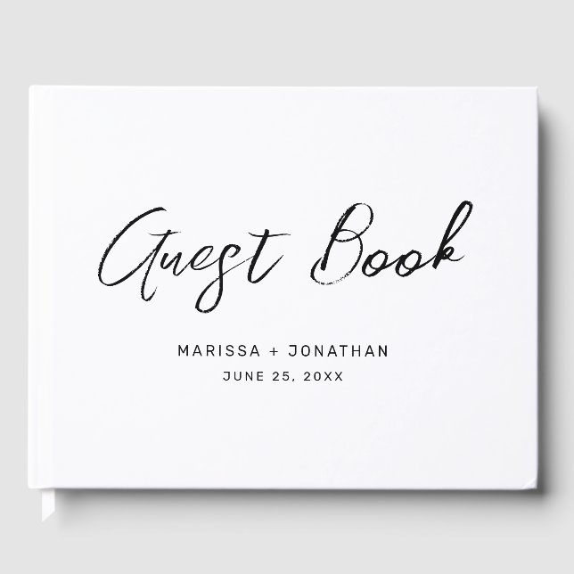 Libro De Visitas Boda con letras de mano negra blancas modernas (Anverso)