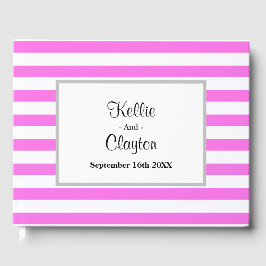 Libro De Visitas Boda con marco de franjas rosadas/blancas