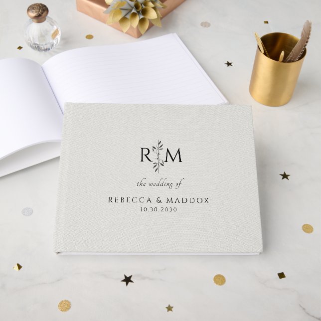 Libro De Visitas Boda con Monograma Botánico Moderno (Anverso Abierto)