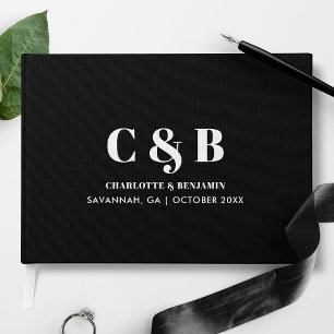 Libro De Visitas Boda con Monograma Negro Minimalista Moderno y Aud