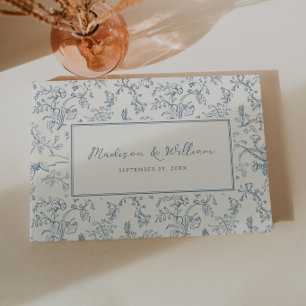 Libro De Visitas Boda con Patrón Chinoiserie Azul Polvoriento