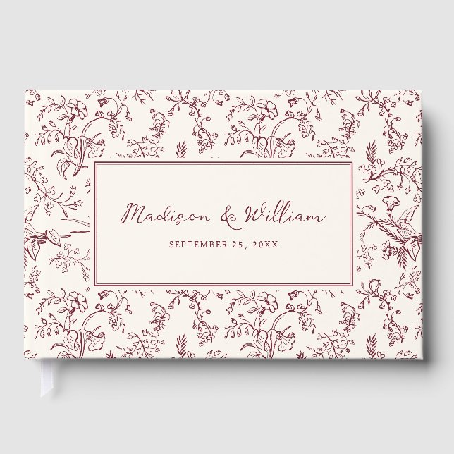 Libro De Visitas Boda con patrón de chinoisería de vino (Anverso)