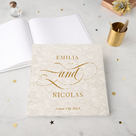 Libro De Visitas Boda con patrón floral de oro romántico
