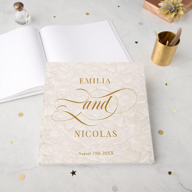 Libro De Visitas Boda con patrón floral de oro romántico (Anverso Abierto)