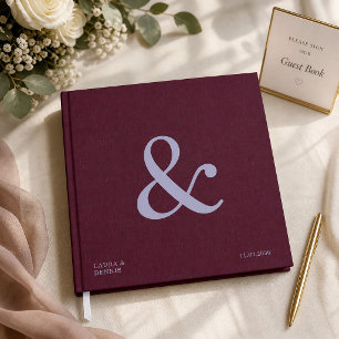 Libro De Visitas Boda con tela de lino de color rojo oscuro con mon
