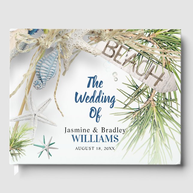 Libro De Visitas Boda con tema de playa moderna  (Anverso)