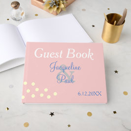 Libro De Visitas Boda Corazón Lunares Azules Rosa